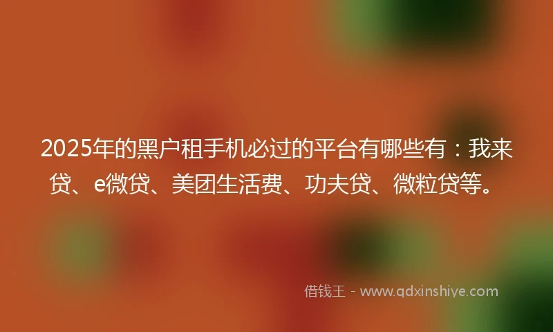 2025年的黑户租手机必过的平台有哪些有：我来贷、e微贷、美团生活费、功夫贷、微粒贷等。