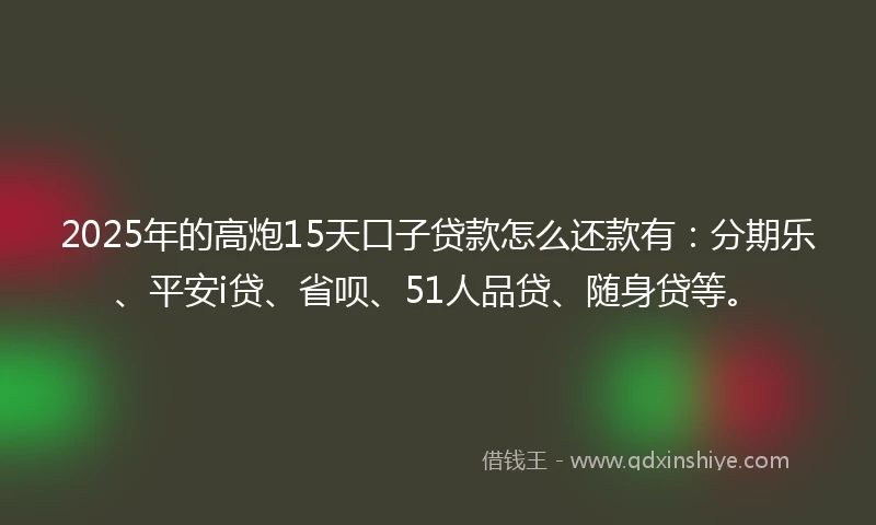 2025年的高炮15天口子贷款怎么还款有：分期乐、平安i贷、省呗、51人品贷、随身贷等。