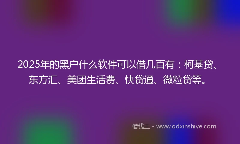 2025年的黑户什么软件可以借几百有：柯基贷、东方汇、美团生活费、快贷通、微粒贷等。