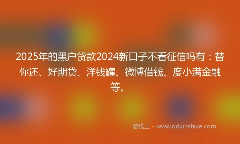 2025年的黑户贷款2024新口子不看征信吗有：替你还、好期贷、洋钱罐、微博借钱、度小满金融等。