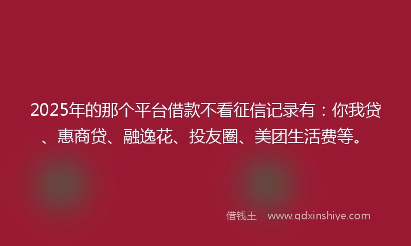 2025年的那个平台借款不看征信记录有：你我贷、惠商贷、融逸花、投友圈、美团生活费等。