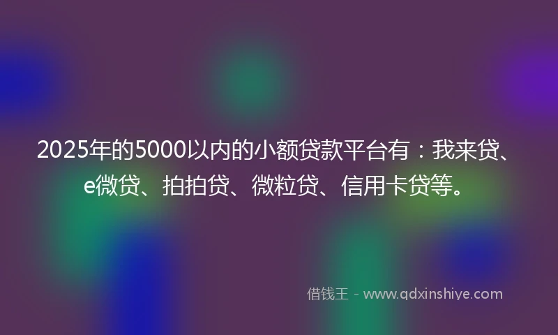 2025年的5000以内的小额贷款平台有：我来贷、e微贷、拍拍贷、微粒贷、信用卡贷等。