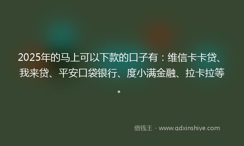 2025年的马上可以下款的口子有：维信卡卡贷、我来贷、平安口袋银行、度小满金融、拉卡拉等。
