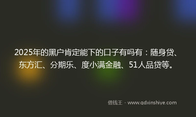 2025年的黑户肯定能下的口子有吗有：随身贷、东方汇、分期乐、度小满金融、51人品贷等。