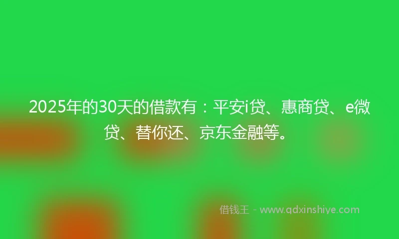 2025年的30天的借款有：平安i贷、惠商贷、e微贷、替你还、京东金融等。