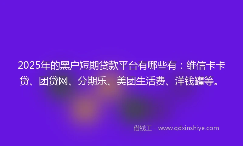 2025年的黑户短期贷款平台有哪些有：维信卡卡贷、团贷网、分期乐、美团生活费、洋钱罐等。