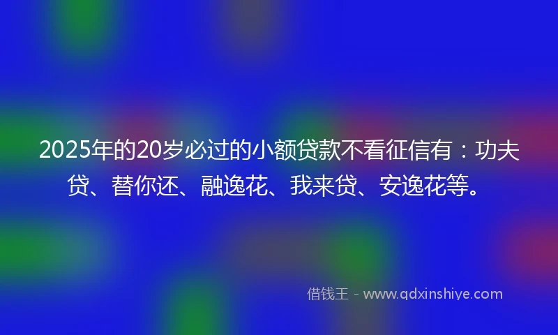 2025年的20岁必过的小额贷款不看征信有：功夫贷、替你还、融逸花、我来贷、安逸花等。