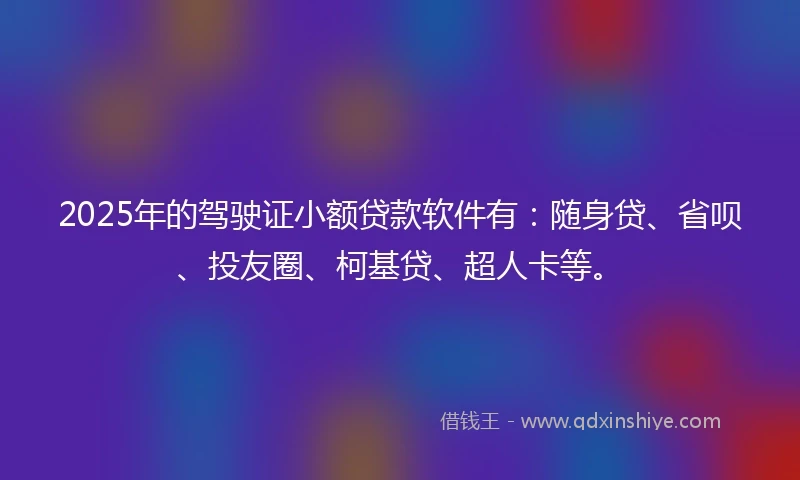2025年的驾驶证小额贷款软件有：随身贷、省呗、投友圈、柯基贷、超人卡等。
