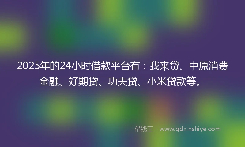 2025年的24小时借款平台有：我来贷、中原消费金融、好期贷、功夫贷、小米贷款等。