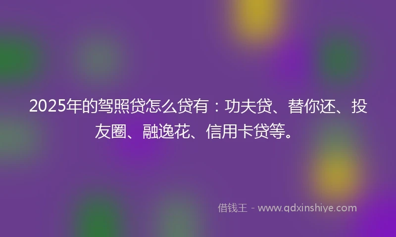 2025年的驾照贷怎么贷有：功夫贷、替你还、投友圈、融逸花、信用卡贷等。