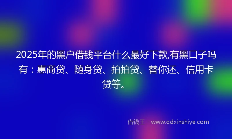2025年的黑户借钱平台什么最好下款,有黑口子吗有：惠商贷、随身贷、拍拍贷、替你还、信用卡贷等。