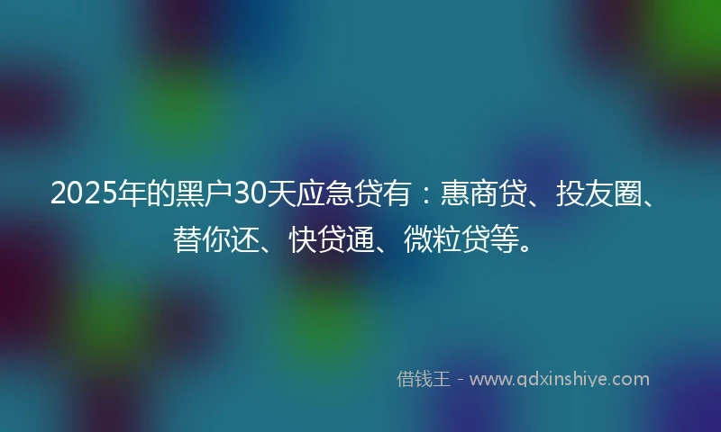 2025年的黑户30天应急贷有：惠商贷、投友圈、替你还、快贷通、微粒贷等。