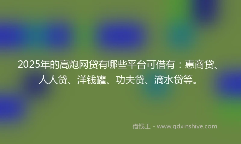 2025年的高炮网贷有哪些平台可借有：惠商贷、人人贷、洋钱罐、功夫贷、滴水贷等。