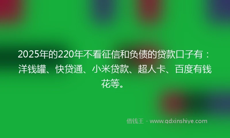 2025年的220年不看征信和负债的贷款口子有：洋钱罐、快贷通、小米贷款、超人卡、百度有钱花等。