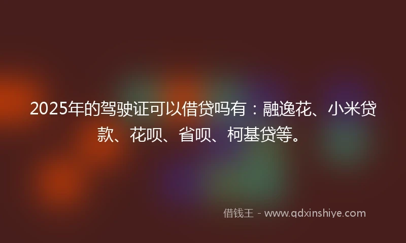 2025年的驾驶证可以借贷吗有:融逸花、小米贷款、花呗、省呗、柯基贷等。
