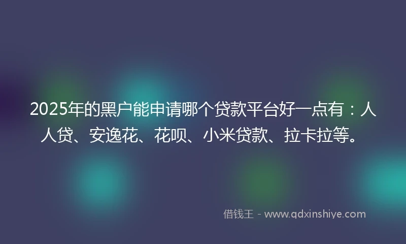 2025年的黑户能申请哪个贷款平台好一点有：人人贷、安逸花、花呗、小米贷款、拉卡拉等。