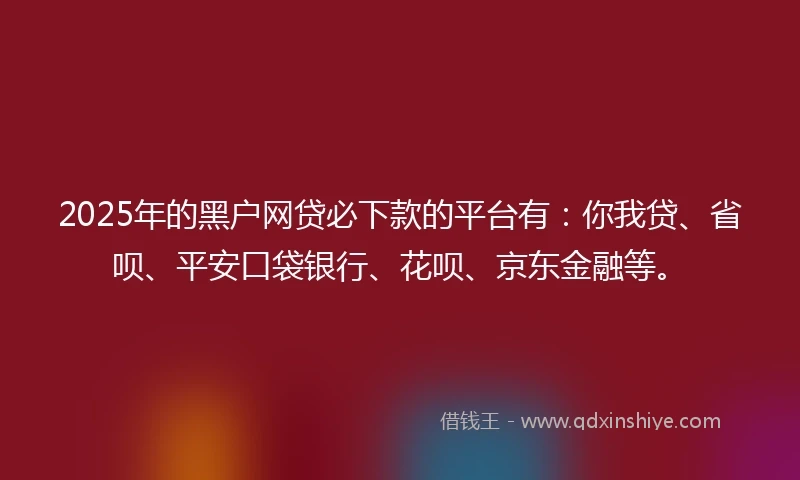 2025年的黑户网贷必下款的平台有：你我贷、省呗、平安口袋银行、花呗、京东金融等。