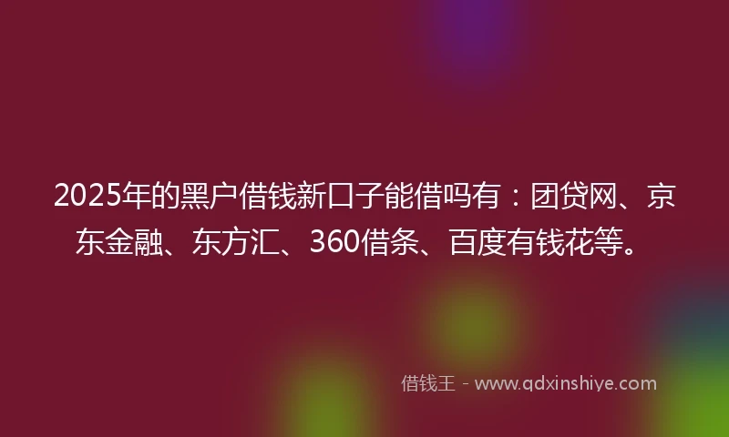 2025年的黑户借钱新口子能借吗有:团贷网、京东金融、东方汇、360借条、百度有钱花等。