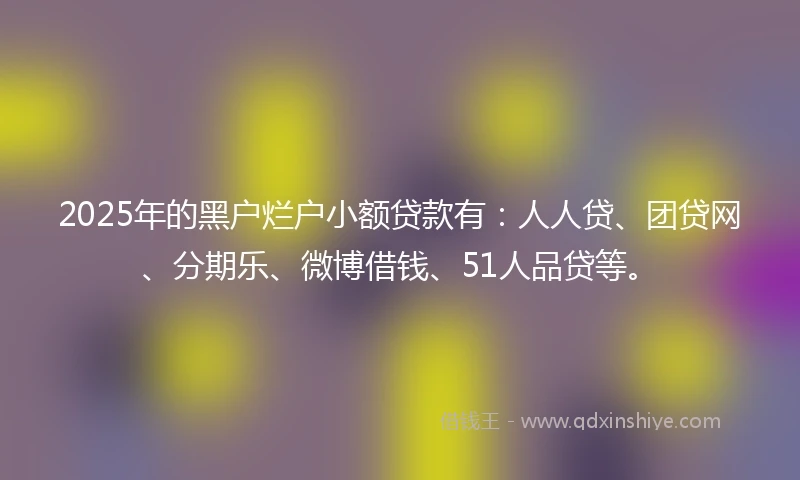2025年的黑户烂户小额贷款有：人人贷、团贷网、分期乐、微博借钱、51人品贷等。