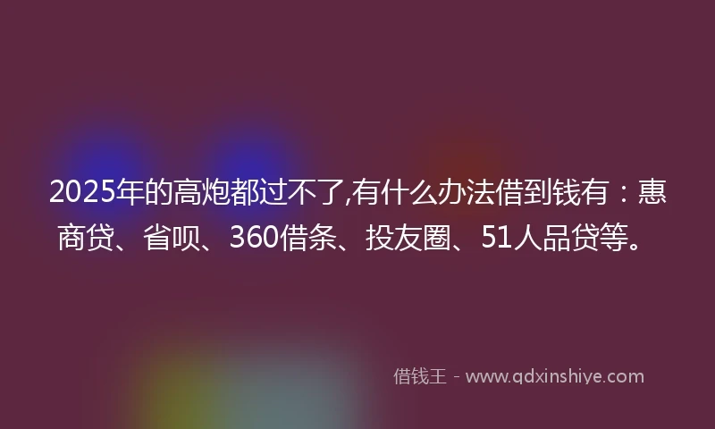 2025年的高炮都过不了,有什么办法借到钱有：惠商贷、省呗、360借条、投友圈、51人品贷等。