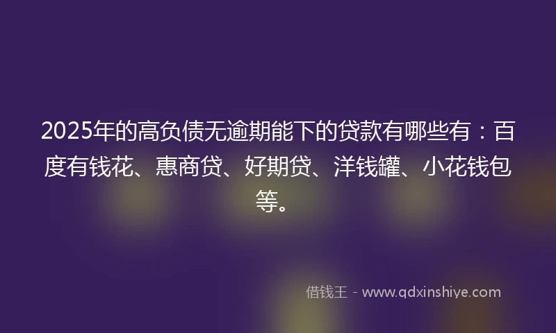 2025年的高负债无逾期能下的贷款有哪些有：百度有钱花、惠商贷、好期贷、洋钱罐、小花钱包等。