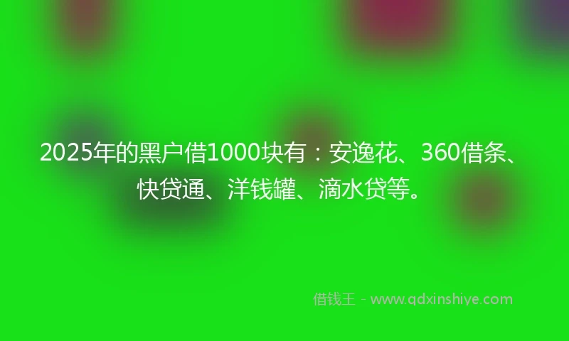2025年的黑户借1000块有：安逸花、360借条、快贷通、洋钱罐、滴水贷等。