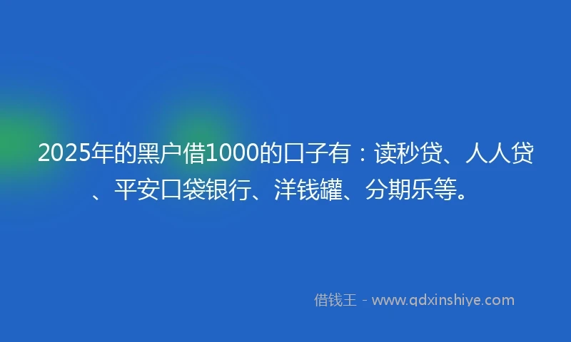 2025年的黑户借1000的口子有：读秒贷、人人贷、平安口袋银行、洋钱罐、分期乐等。