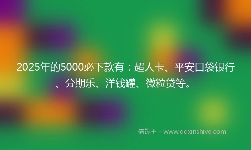 2025年的5000必下款有：超人卡、平安口袋银行、分期乐、洋钱罐、微粒贷等。