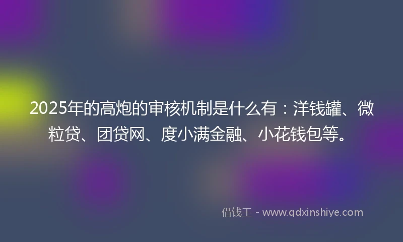 2025年的高炮的审核机制是什么有：洋钱罐、微粒贷、团贷网、度小满金融、小花钱包等。