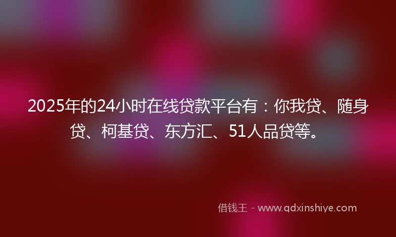 2025年的24小时在线贷款平台有：你我贷、随身贷、柯基贷、东方汇、51人品贷等。