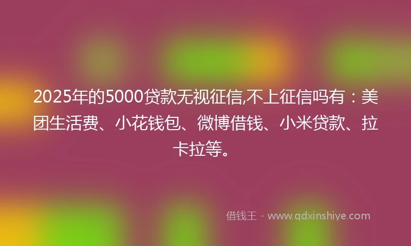 2025年的5000贷款无视征信,不上征信吗有:美团生活费、小花钱包、微博借钱、小米贷款、拉卡拉等。