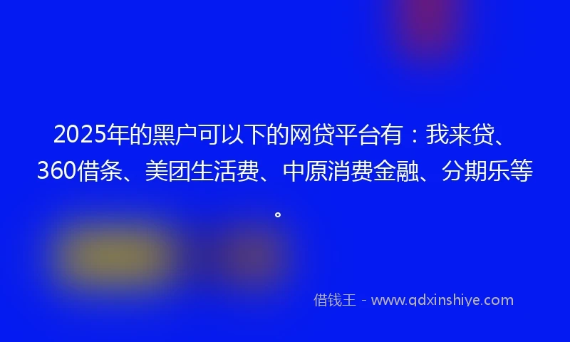 2025年的黑户可以下的网贷平台有：我来贷、360借条、美团生活费、中原消费金融、分期乐等。