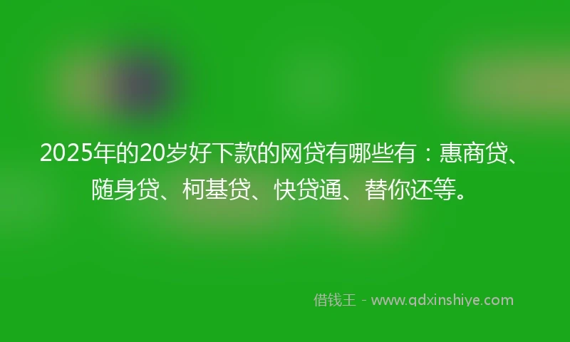 2025年的20岁好下款的网贷有哪些有：惠商贷、随身贷、柯基贷、快贷通、替你还等。