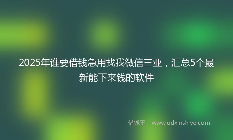 2025年谁要借钱急用找我微信三亚，汇总5个最新能下来钱的软件