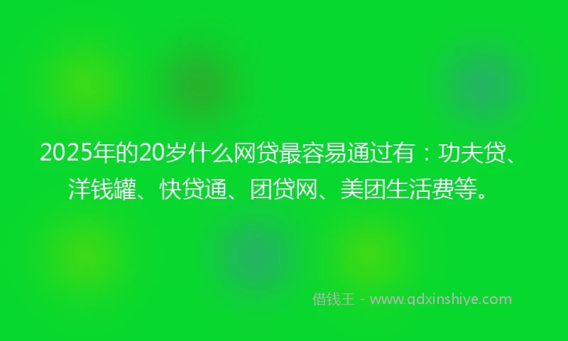 2025年的20岁什么网贷最容易通过有：功夫贷、洋钱罐、快贷通、团贷网、美团生活费等。