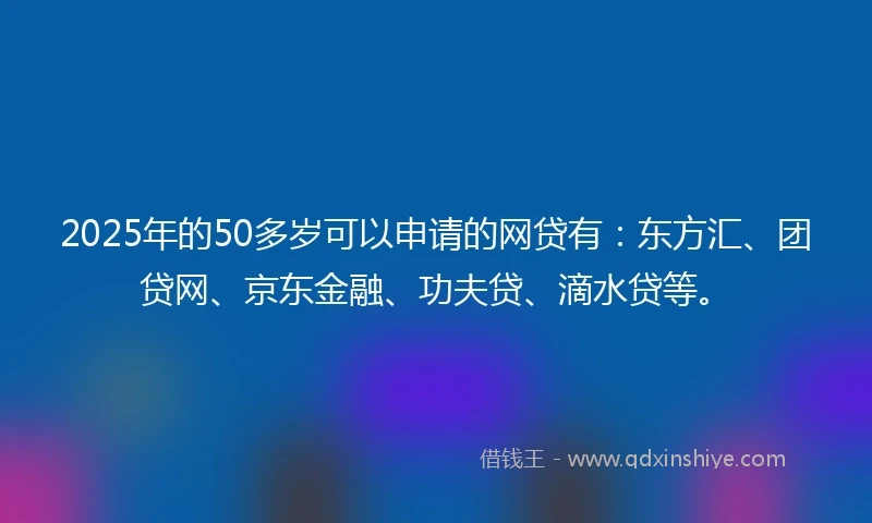 2025年的50多岁可以申请的网贷有：东方汇、团贷网、京东金融、功夫贷、滴水贷等。