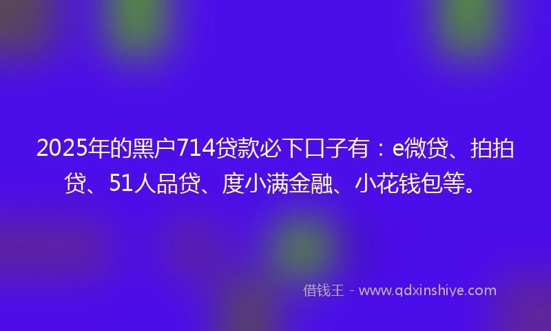 2025年的黑户714贷款必下口子有：e微贷、拍拍贷、51人品贷、度小满金融、小花钱包等。