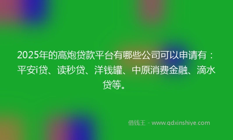 2025年的高炮贷款平台有哪些公司可以申请有：平安i贷、读秒贷、洋钱罐、中原消费金融、滴水贷等。