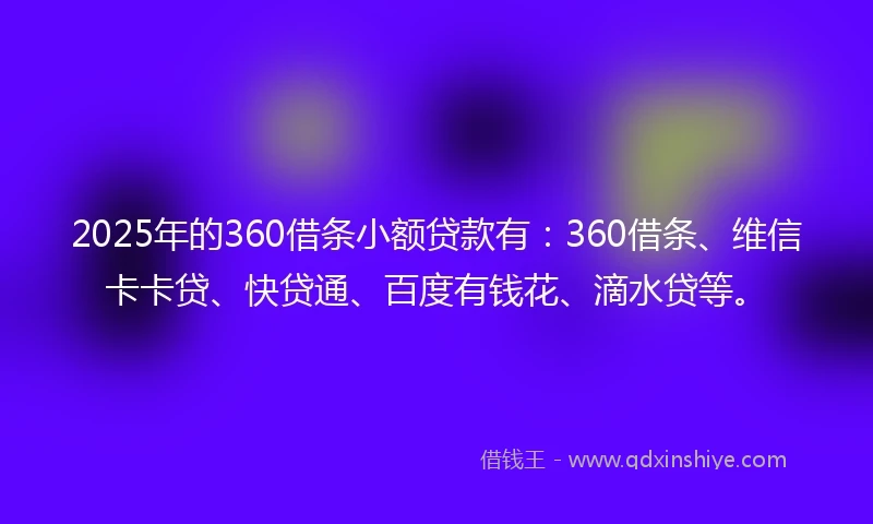 2025年的360借条小额贷款有：360借条、维信卡卡贷、快贷通、百度有钱花、滴水贷等。