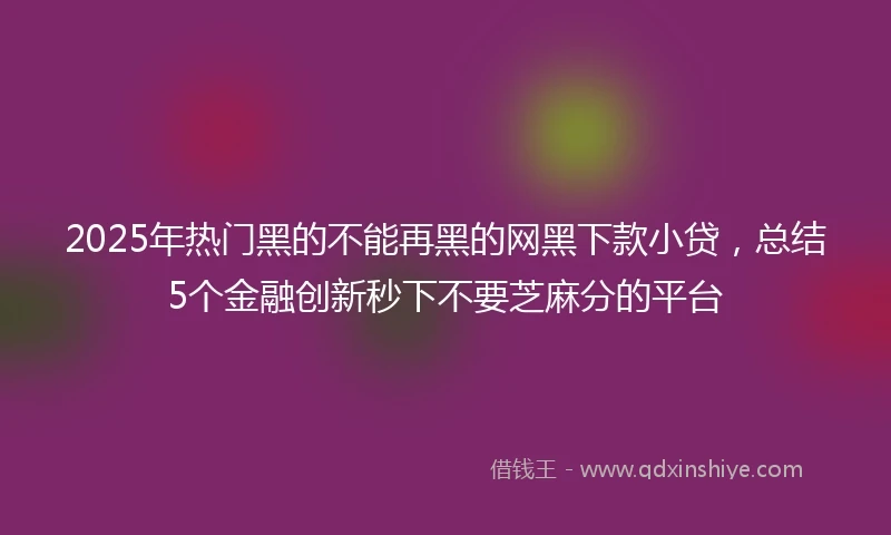 2025年热门黑的不能再黑的网黑下款小贷，总结5个金融创新秒下不要芝麻分的平台