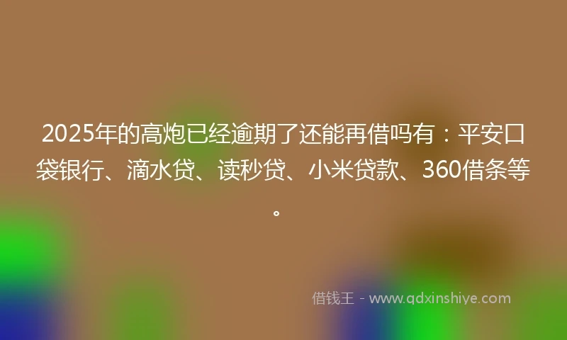 2025年的高炮已经逾期了还能再借吗有：平安口袋银行、滴水贷、读秒贷、小米贷款、360借条等。