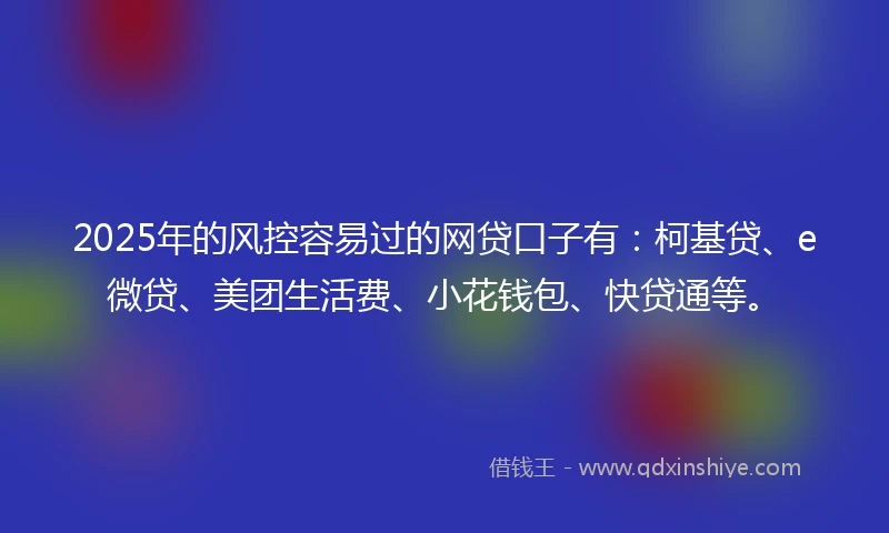 2025年的风控容易过的网贷口子有：柯基贷、e微贷、美团生活费、小花钱包、快贷通等。