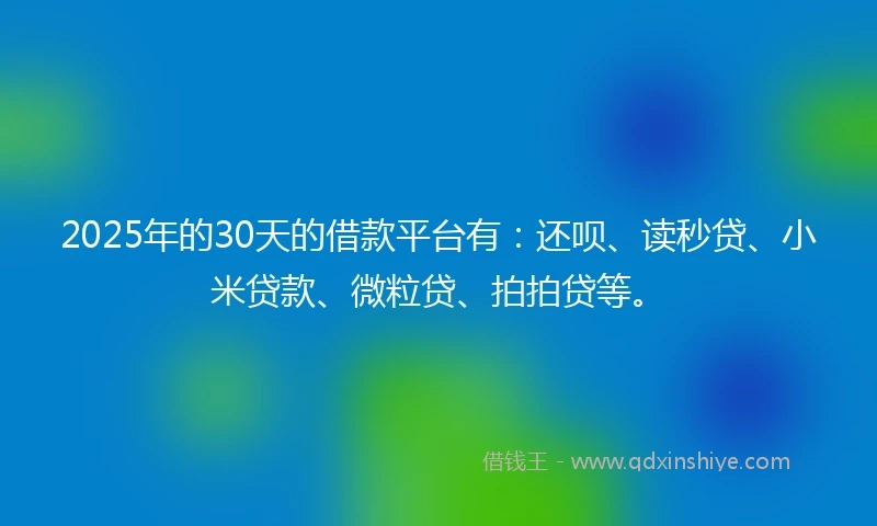 2025年的30天的借款平台有：还呗、读秒贷、小米贷款、微粒贷、拍拍贷等。