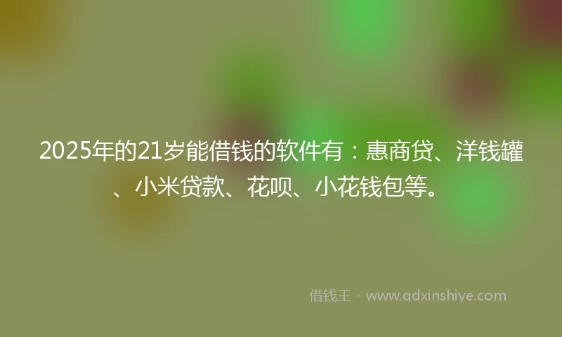 2025年的21岁能借钱的软件有：惠商贷、洋钱罐、小米贷款、花呗、小花钱包等。