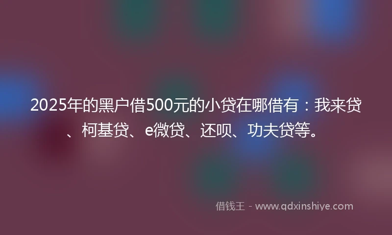 2025年的黑户借500元的小贷在哪借有：我来贷、柯基贷、e微贷、还呗、功夫贷等。