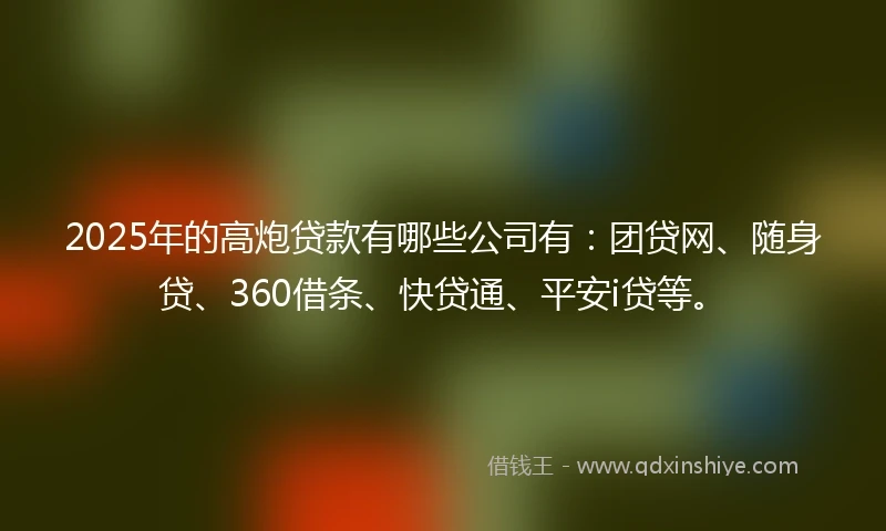 2025年的高炮贷款有哪些公司有：团贷网、随身贷、360借条、快贷通、平安i贷等。