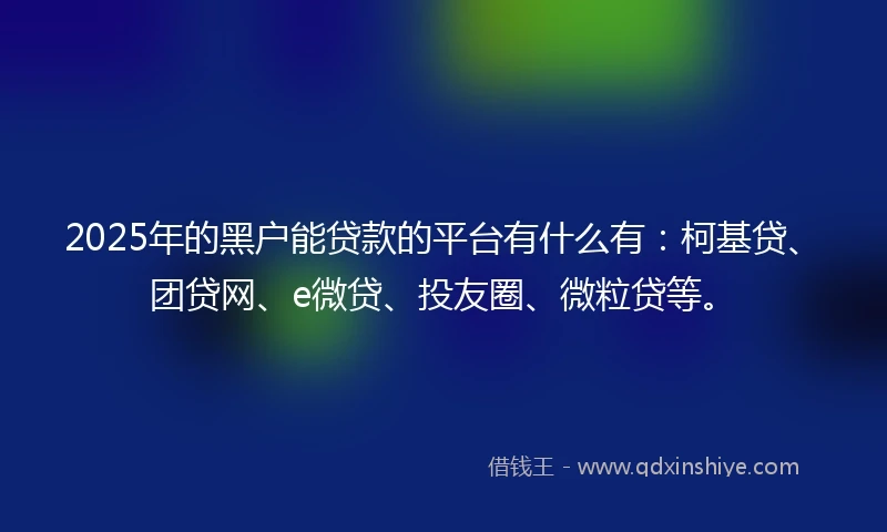 2025年的黑户能贷款的平台有什么有：柯基贷、团贷网、e微贷、投友圈、微粒贷等。