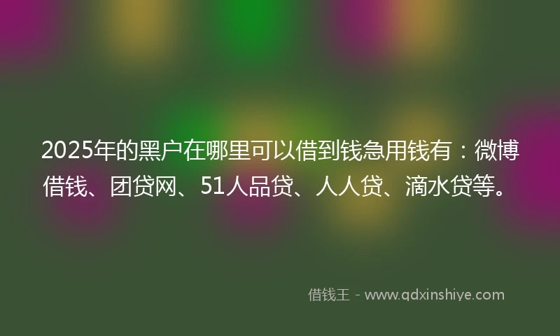 2025年的黑户在哪里可以借到钱急用钱有：微博借钱、团贷网、51人品贷、人人贷、滴水贷等。