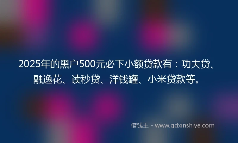2025年的黑户500元必下小额贷款有：功夫贷、融逸花、读秒贷、洋钱罐、小米贷款等。