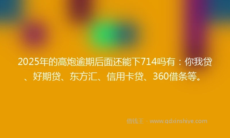 2025年的高炮逾期后面还能下714吗有：你我贷、好期贷、东方汇、信用卡贷、360借条等。